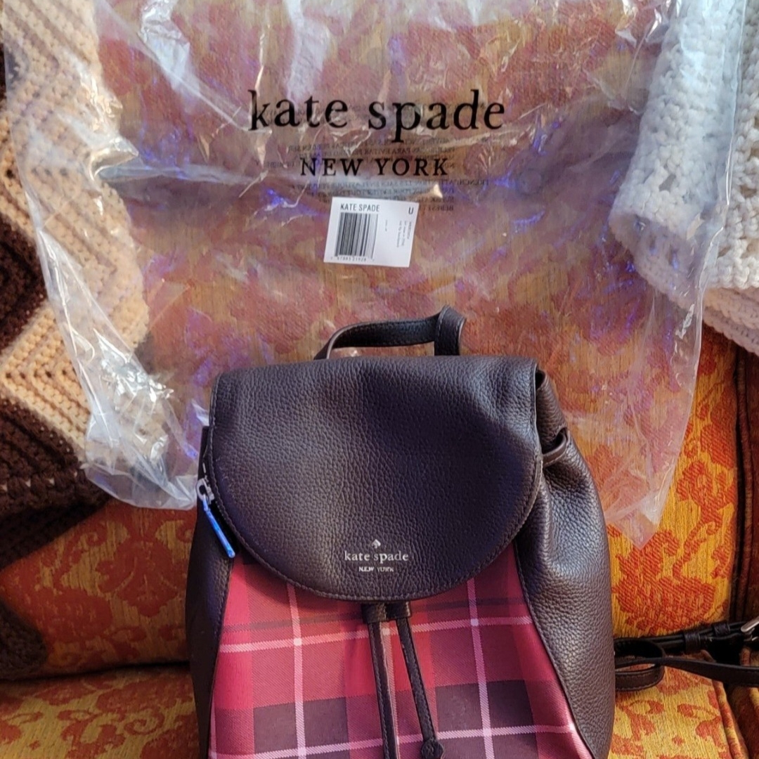 Kate Spade Black And Pink Plaid Backpack